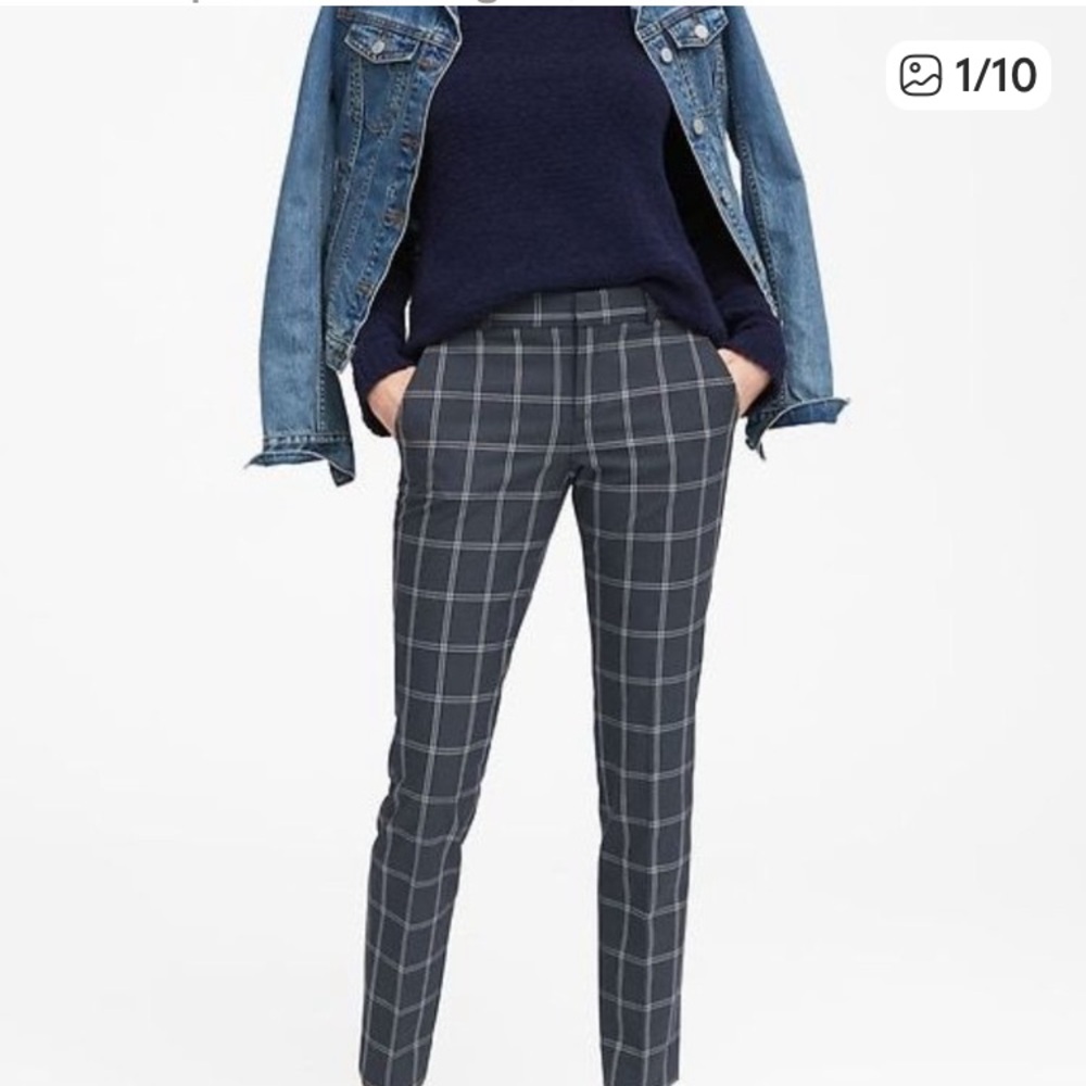 Banana Republic Navy Blue Plaid Ryan Dress Slim Ankle Pants Sz 6 Stretch Fabric - Picture 12 of 12